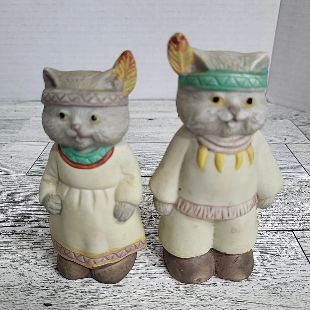 Vintage Tippie's Inc Cats Indian Salt & Pepper Shakers‎ Thanksgiving 1990 Kitty